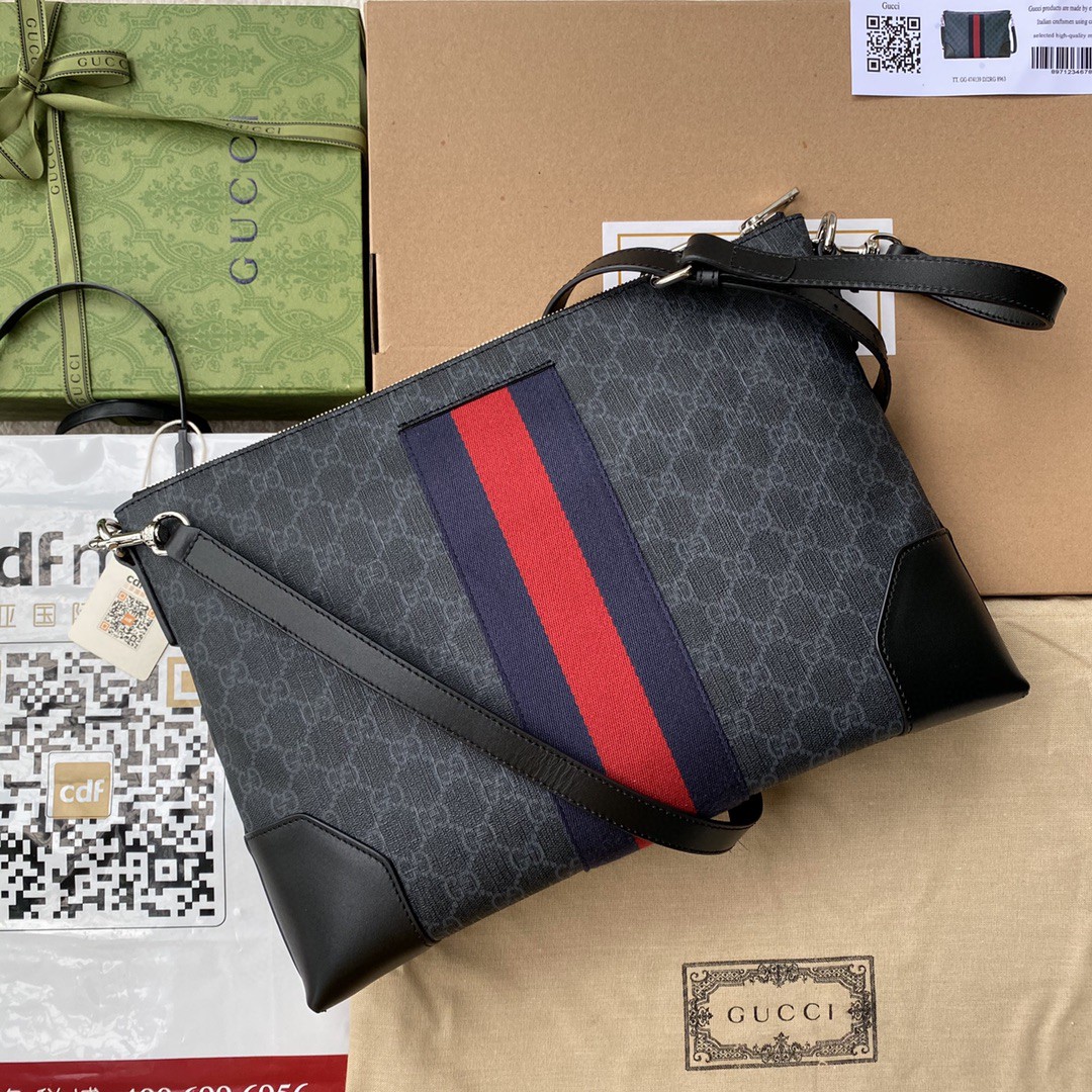 Gucci Black Messenger Black/Grey GG Supreme Canvas Blue And Red Web For ...