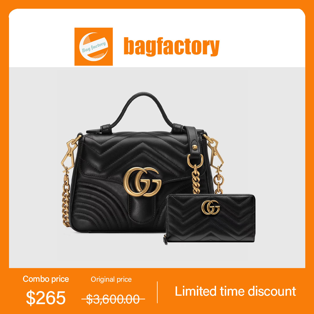 GG Marmont mini top handle bag+GG Marmont zip around wallet - Bag factory