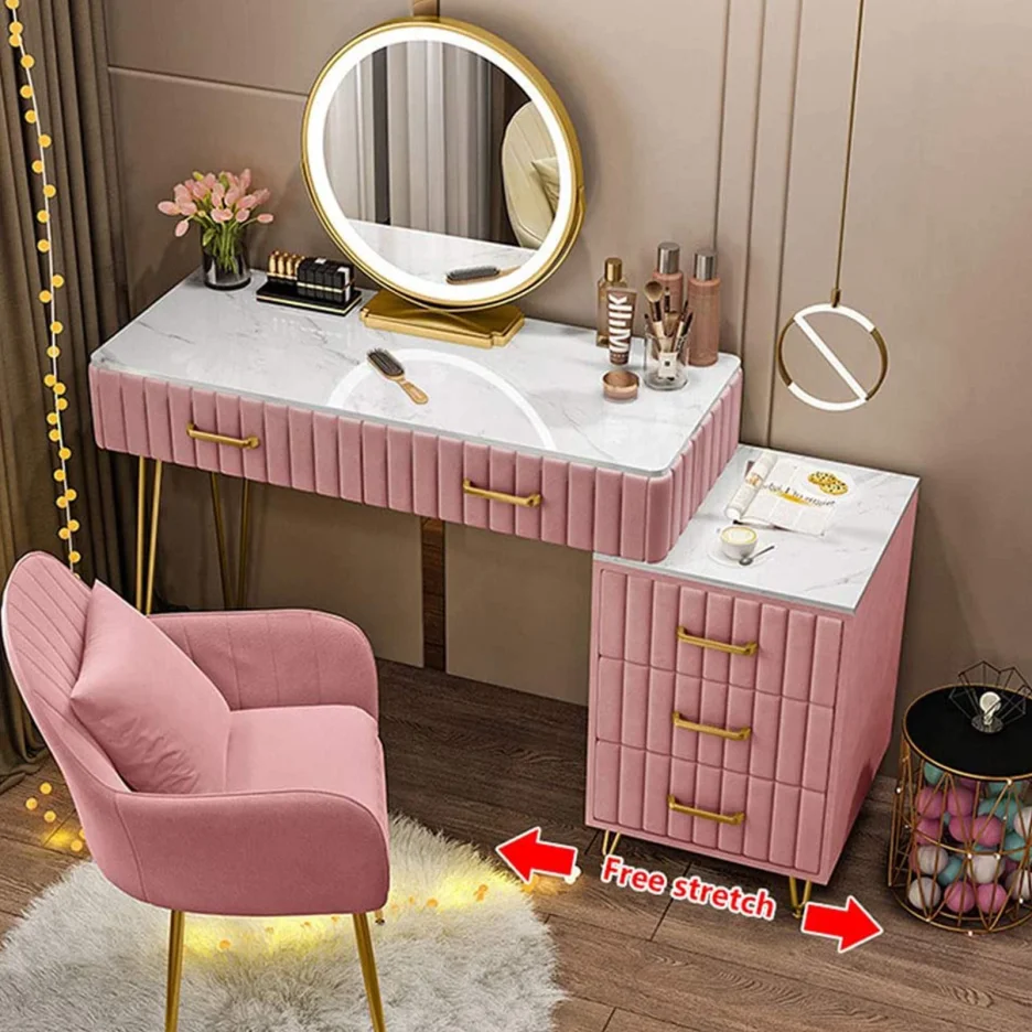 【Furniture】Marble Dresser Set with Illuminated LED Touch Screen