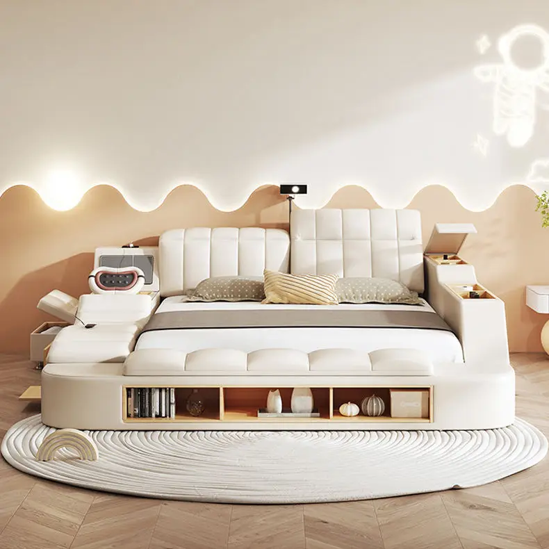 Modern Design Multifunctional Massage Luxury Leather Smart Bed with