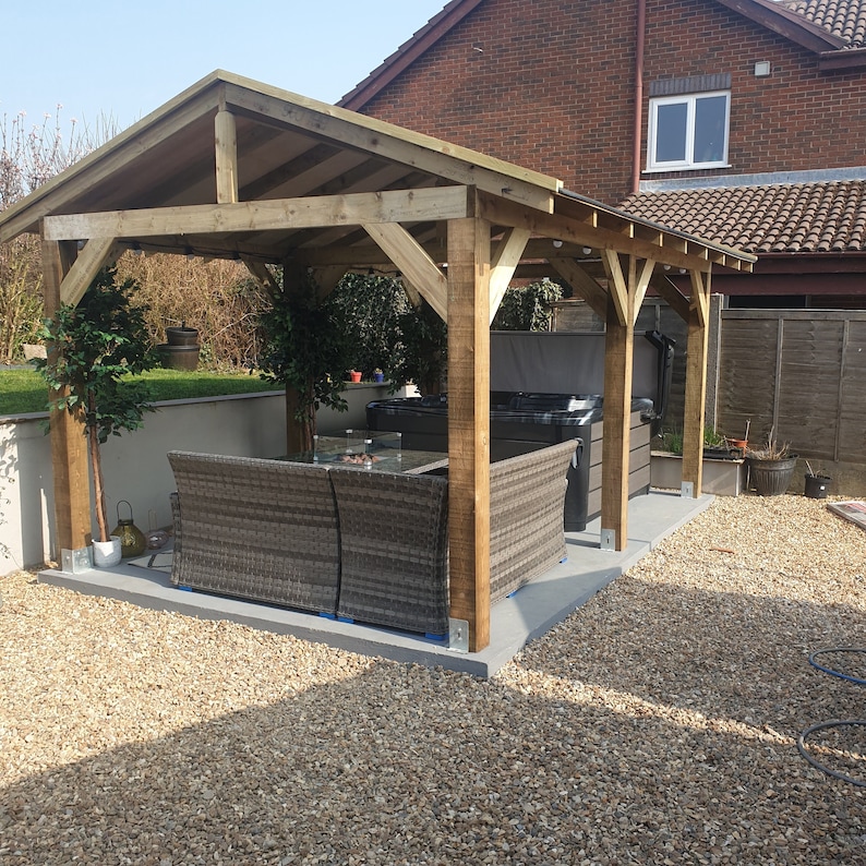 Wooden Gazebo 4.8m x 3m Hot Tub Canopy, Permanent Timber Garden Gazebo ...