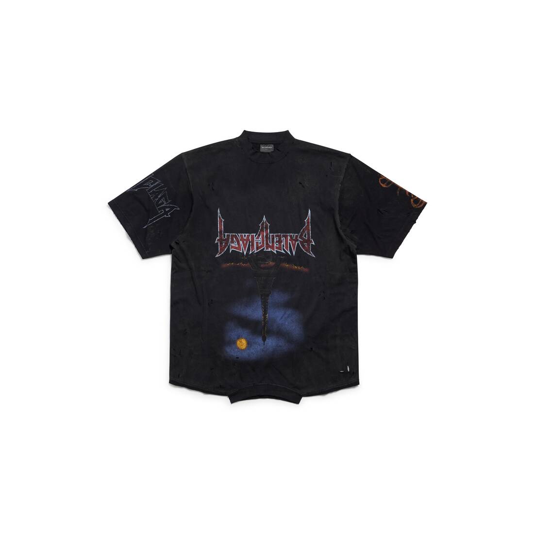 PARIS MOON UPSIDE DOWN T-SHIRT OVERSIZED IN BLACK FADED