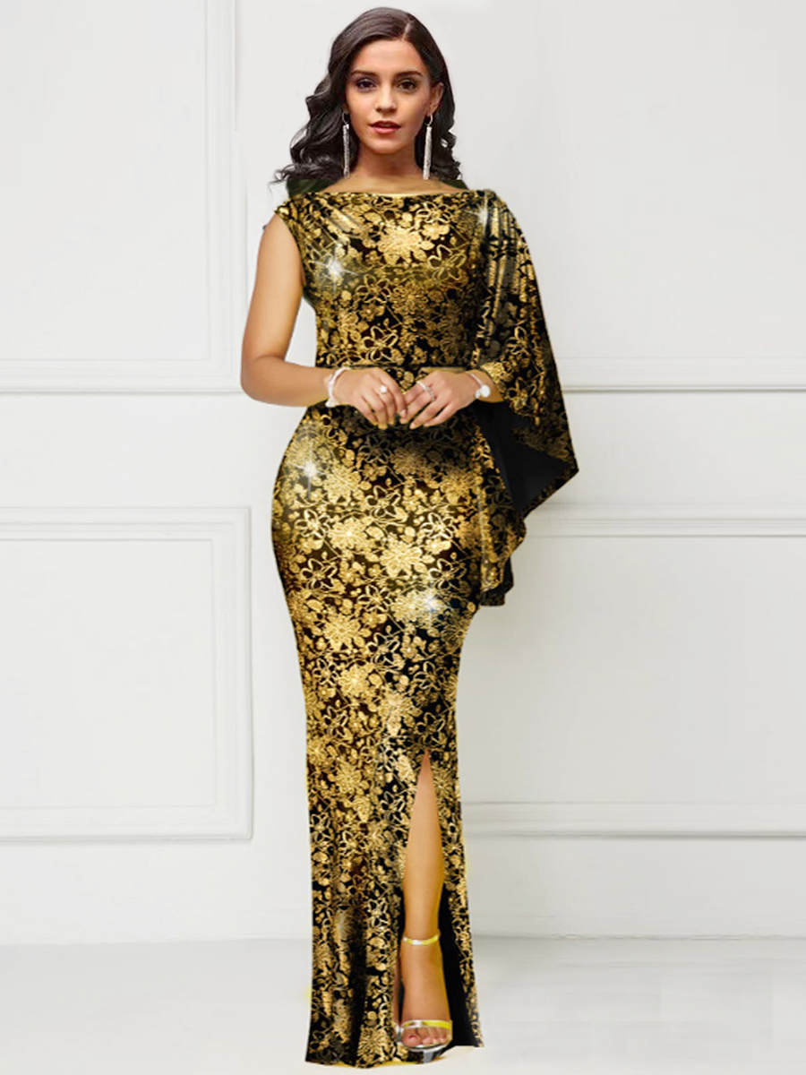 Print Golden Dress - thousand fashion