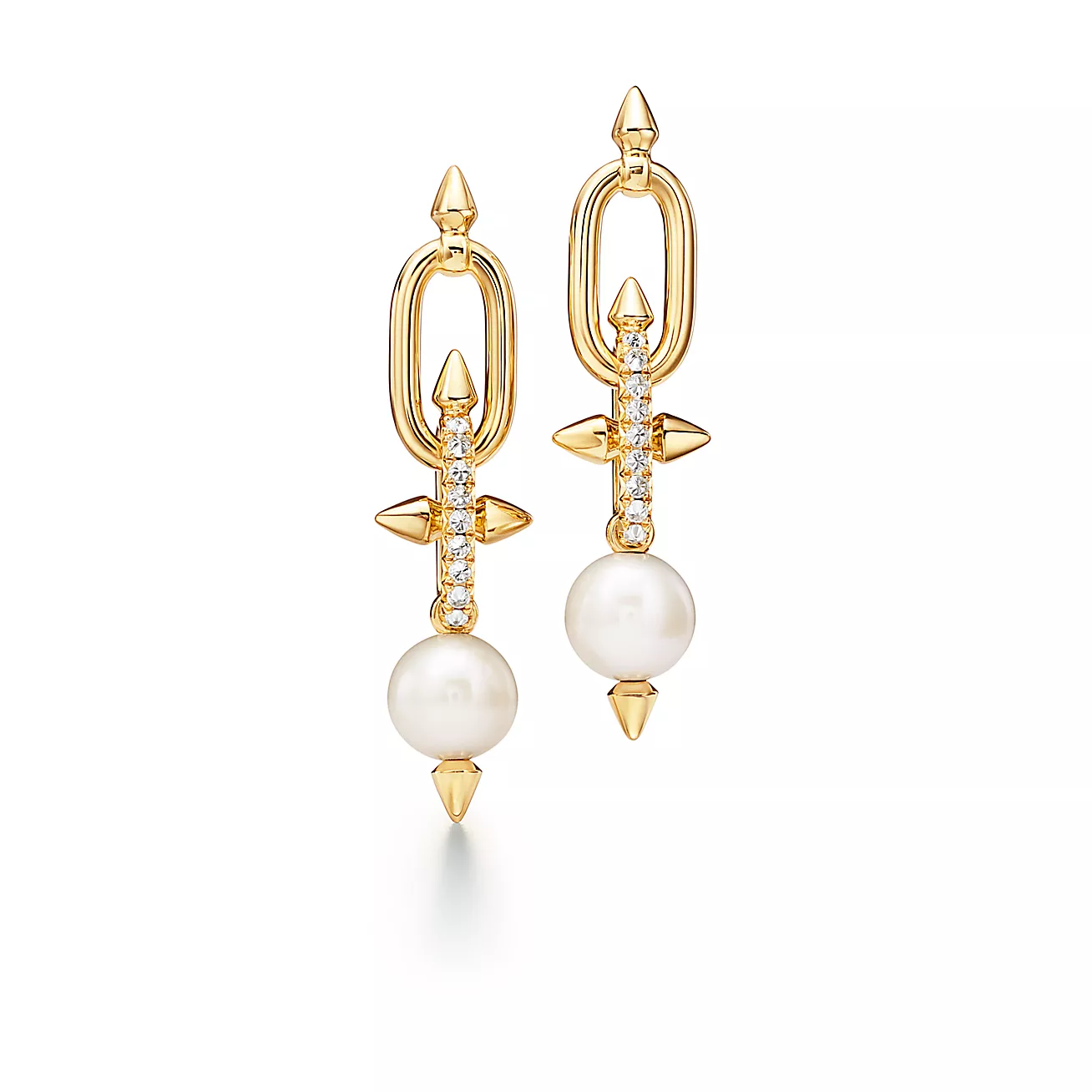 Pearl Earrings in Yellow Gold with Diamonds