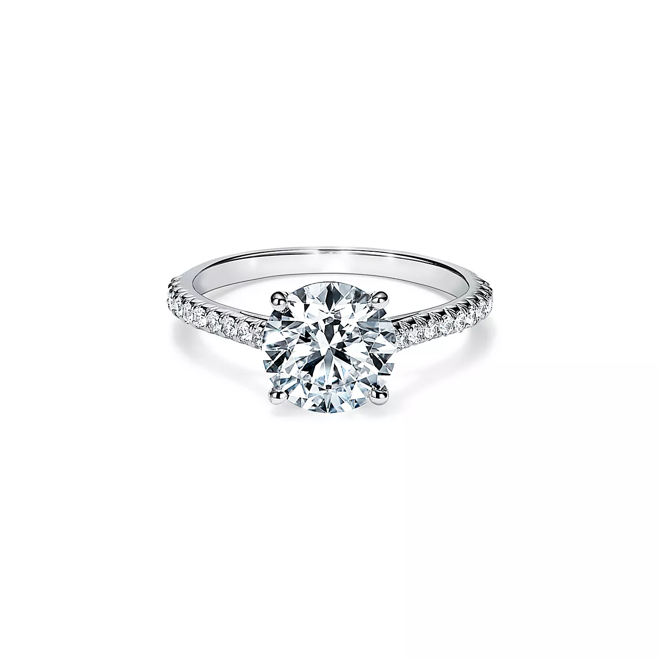 Novo® Round Brilliant Engagement Ring with a Pavé Diamond Platinum Band