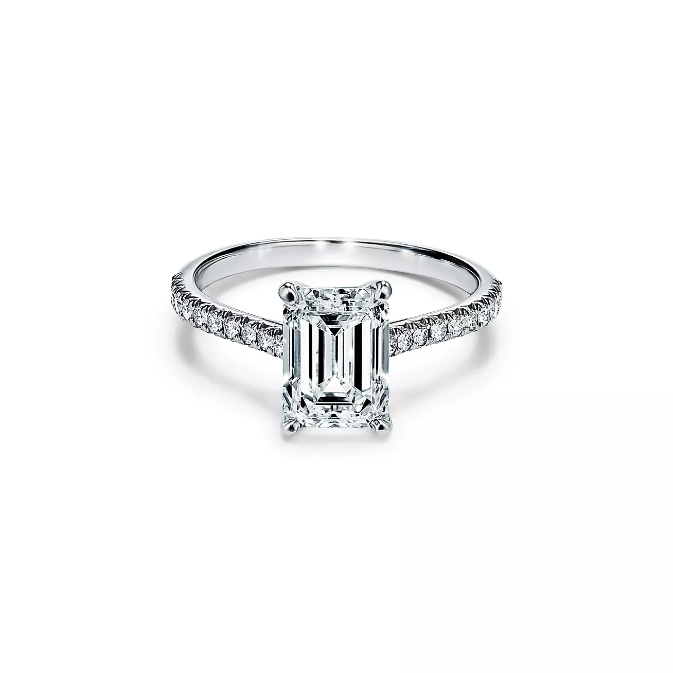 Novo® Emerald-cut Engagement Ring with a Pavé Diamond Platinum Band