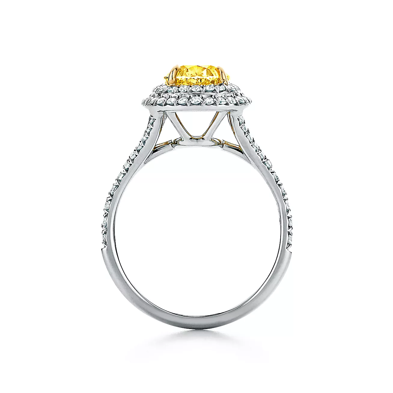 Soleste® Oval Yellow Diamond Double Halo Engagement Ring in Platinum