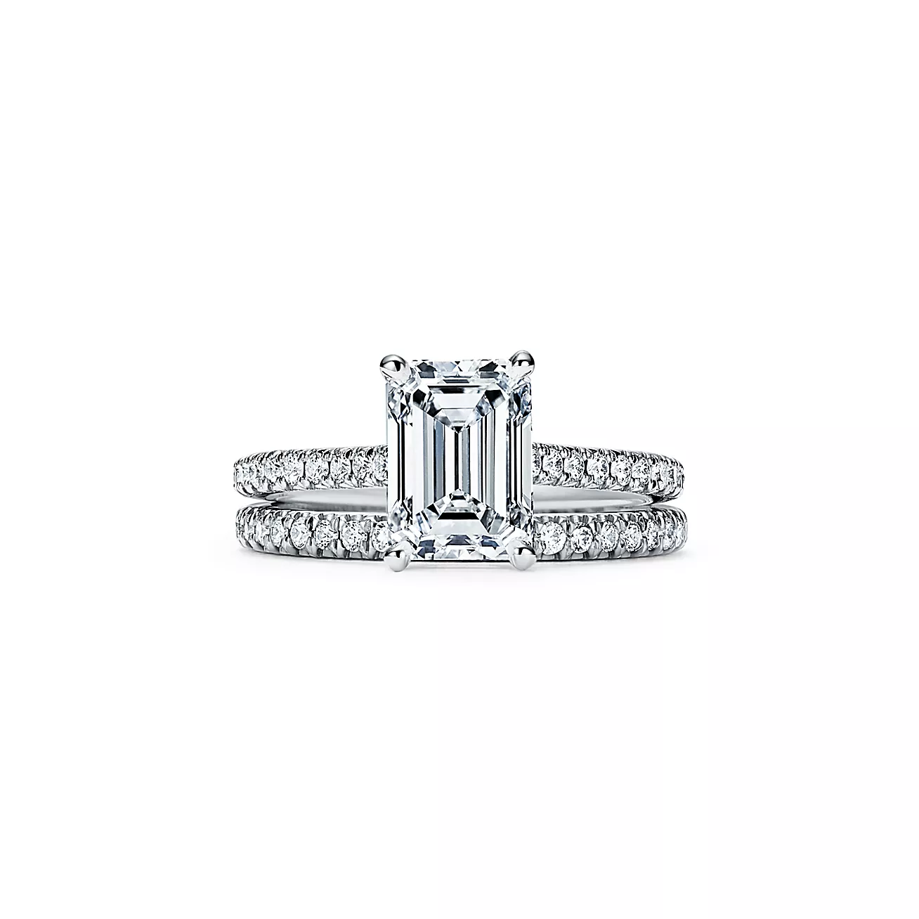 Novo® Emerald-cut Engagement Ring with a Pavé Diamond Platinum Band