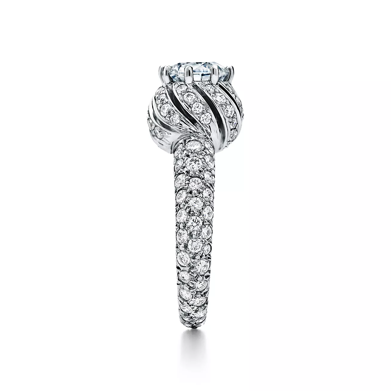 Buds Round Brilliant Engagement Ring with a Diamond Platinum Band