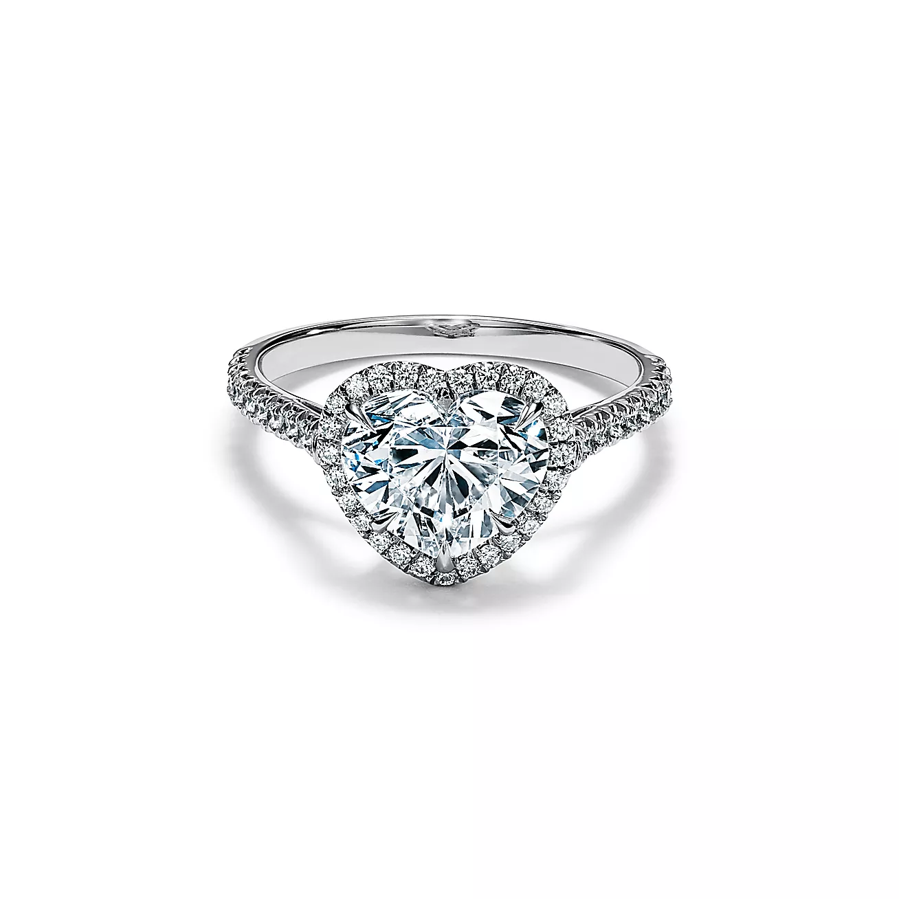 Soleste® Heart-shaped Halo Engagement Ring with a Diamond Platinum Band