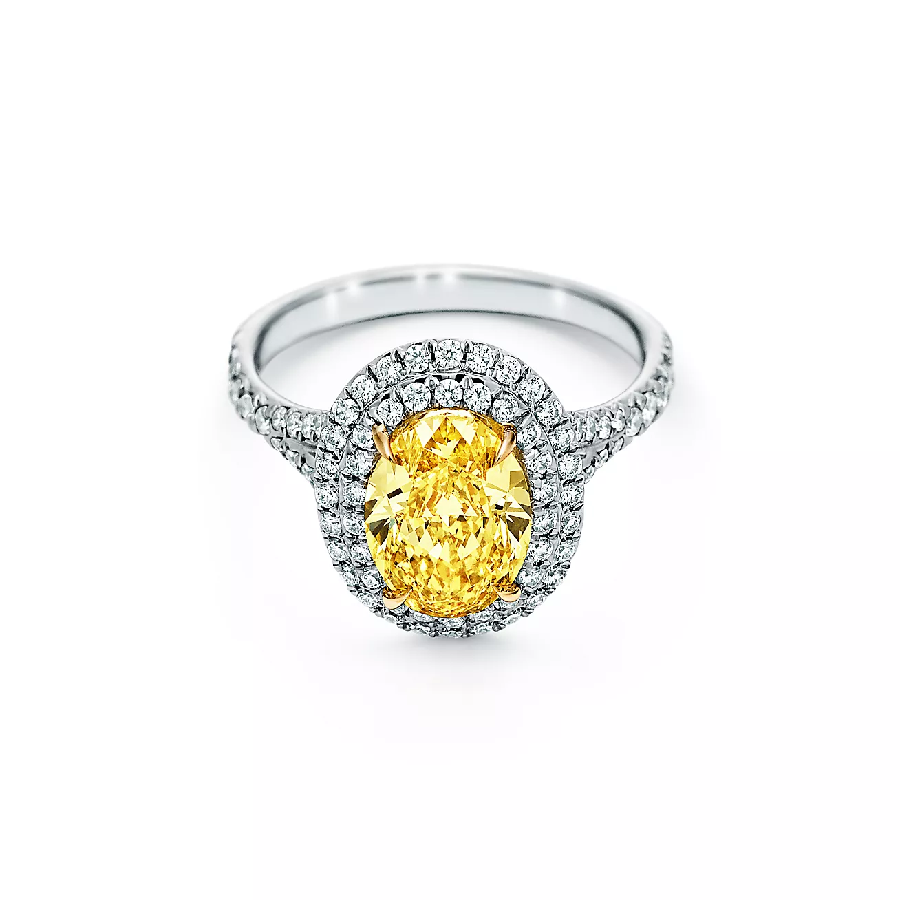 Soleste® Oval Yellow Diamond Double Halo Engagement Ring in Platinum
