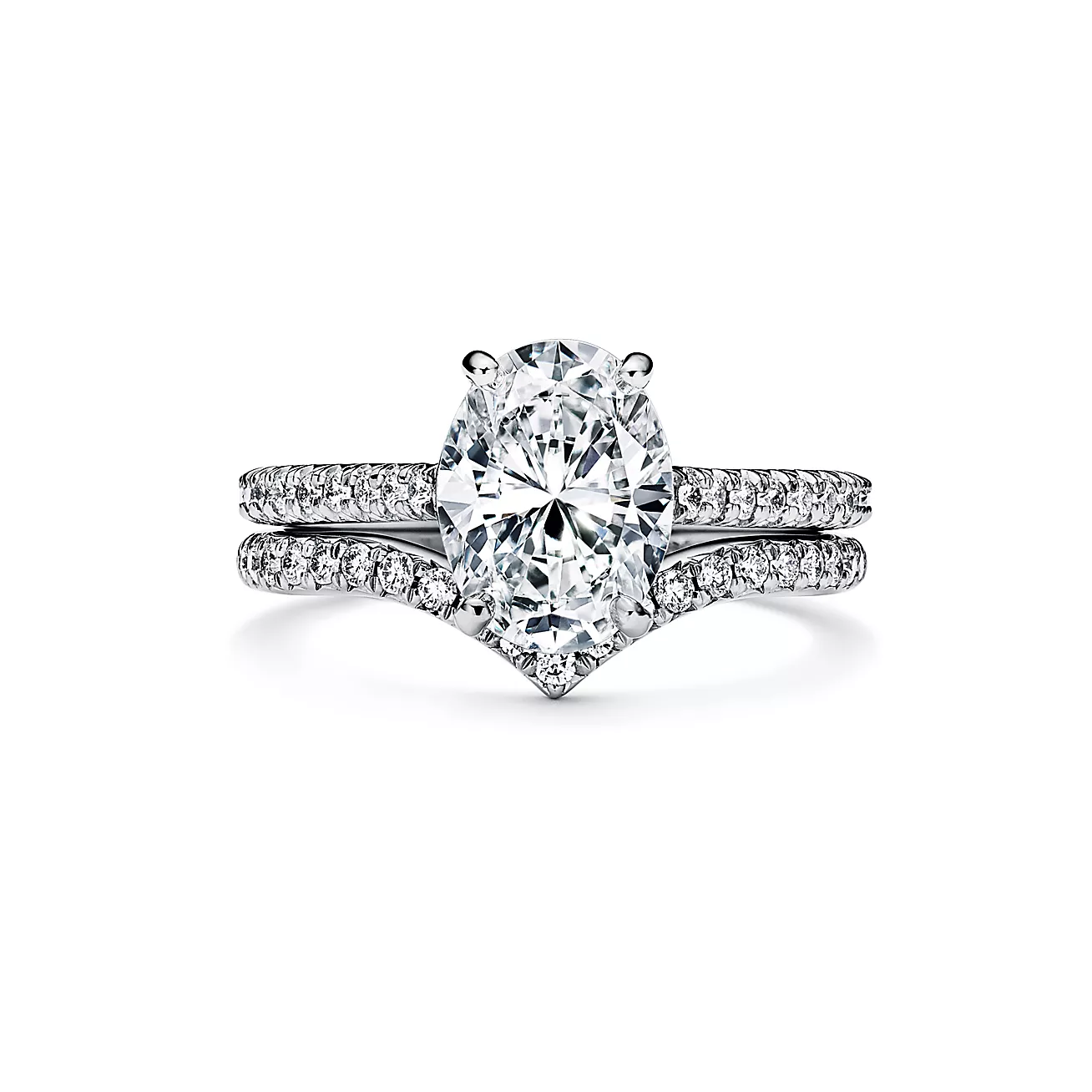 Novo® Oval Brilliant Engagement Ring with a Pavé Diamond Platinum Band