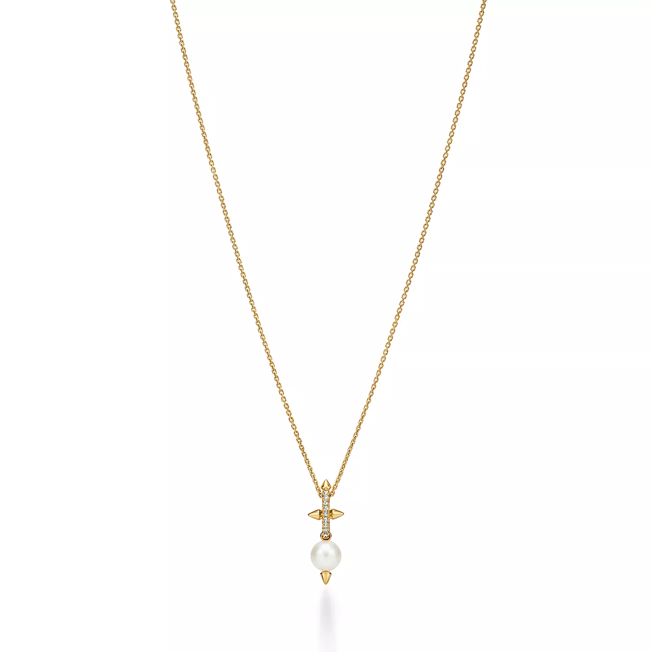 Pearl Pendant in Yellow Gold with Diamonds