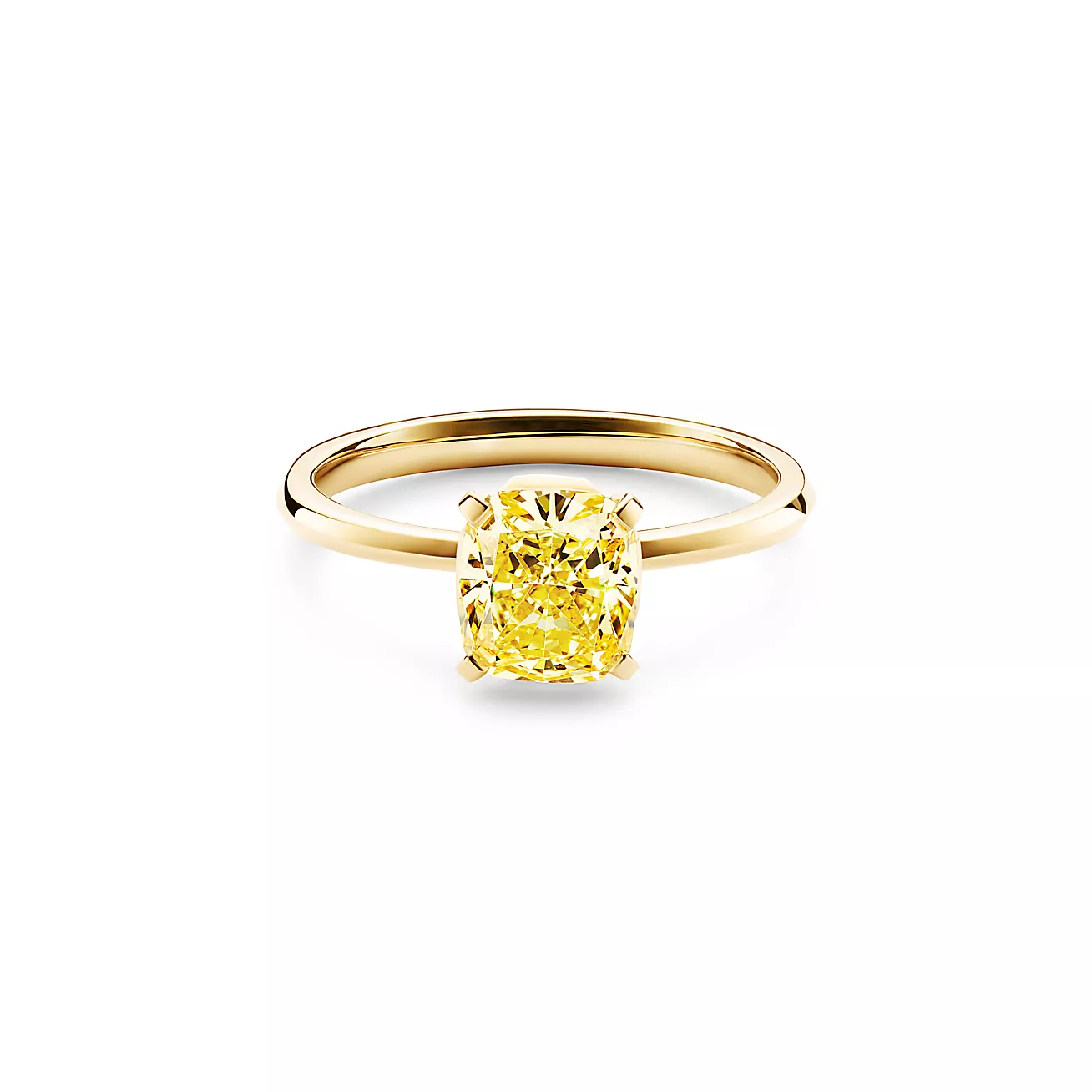 Engagement Ring with a Cushion-cut Yellow Diamond in 18k Yellow Gold
