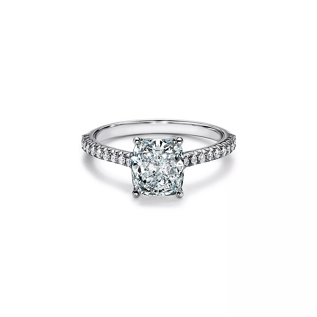Novo® Cushion-cut Engagement Ring with a Pavé Diamond Platinum Band