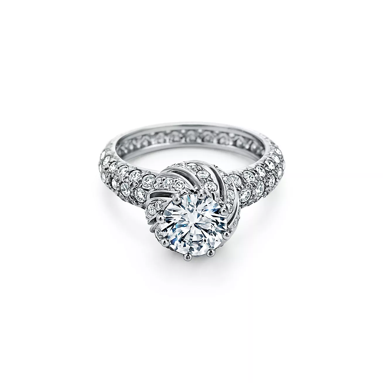 Buds Round Brilliant Engagement Ring with a Diamond Platinum Band