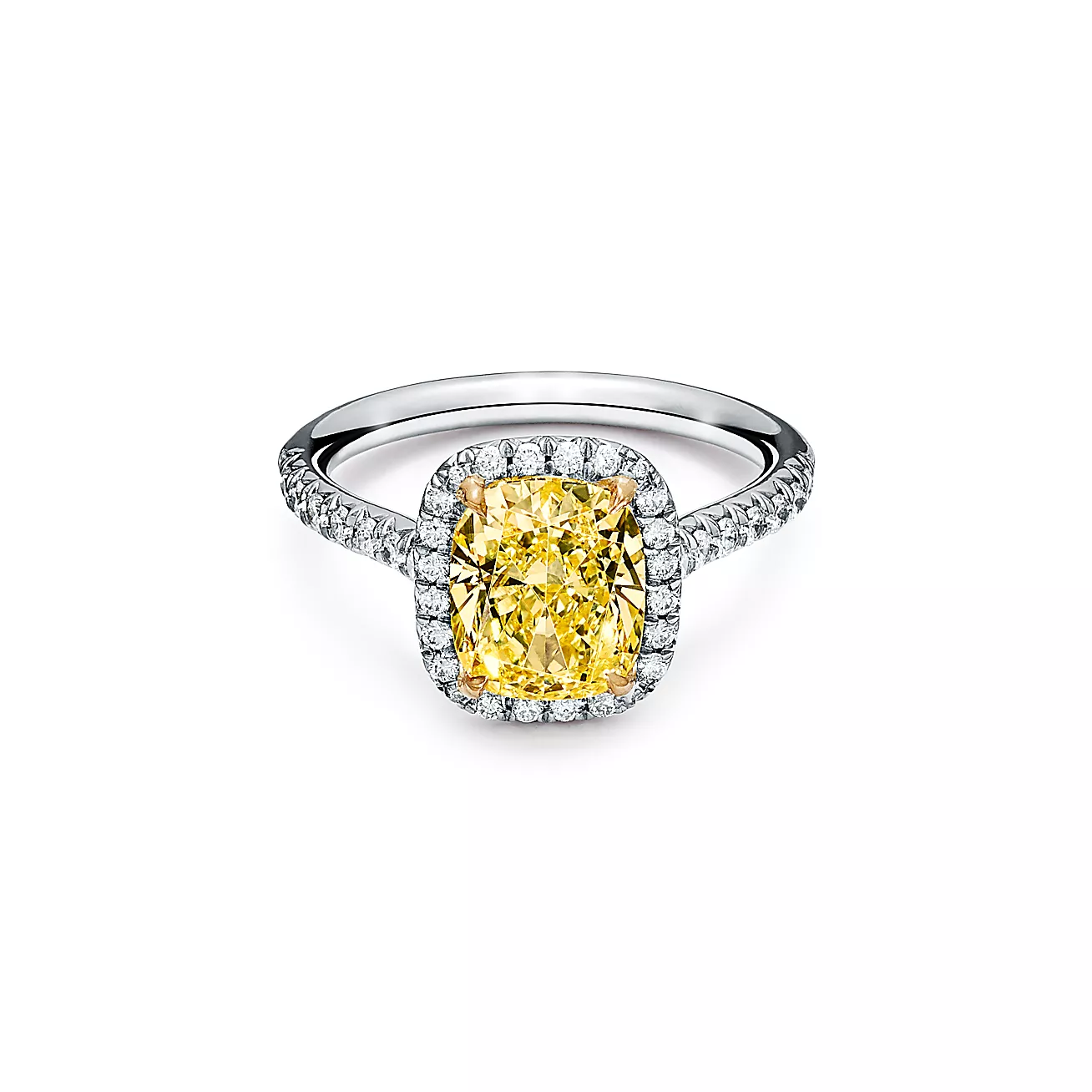 Soleste® Cushion-cut Halo Engagement Ring with a Diamond Platinum Band