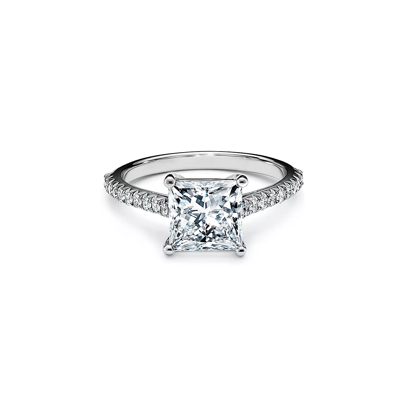 Novo® Princess-cut Engagement Ring with a Pavé-set Diamond Band in Platinum