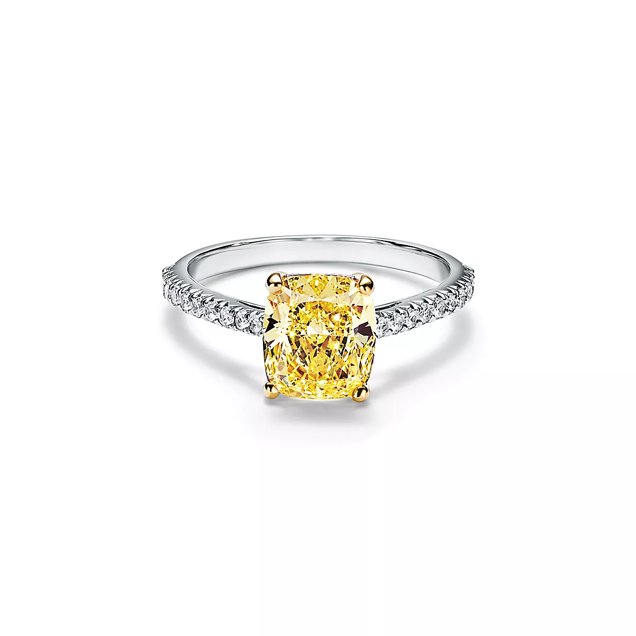 Novo® Yellow Diamond Engagement Ring with a Pavé Diamond Platinum Band