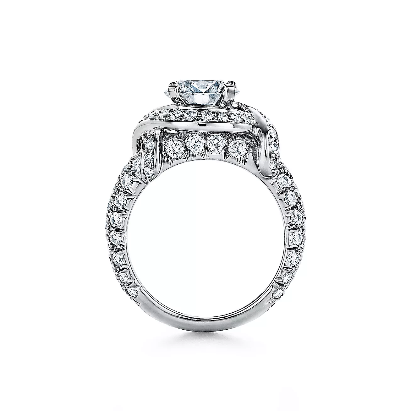 Ribbon Engagement Ring with a Diamond Platinum Band