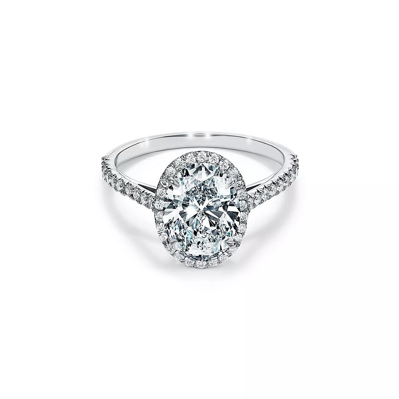 Soleste® Oval Halo Engagement Ring with a Diamond Platinum Band