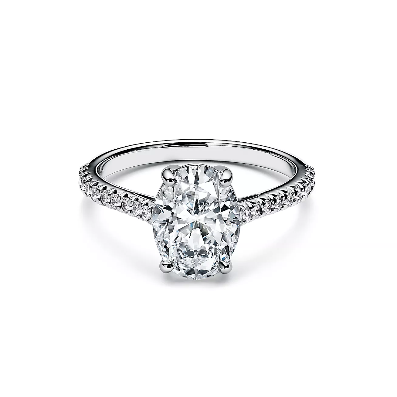 Novo® Oval Brilliant Engagement Ring with a Pavé Diamond Platinum Band