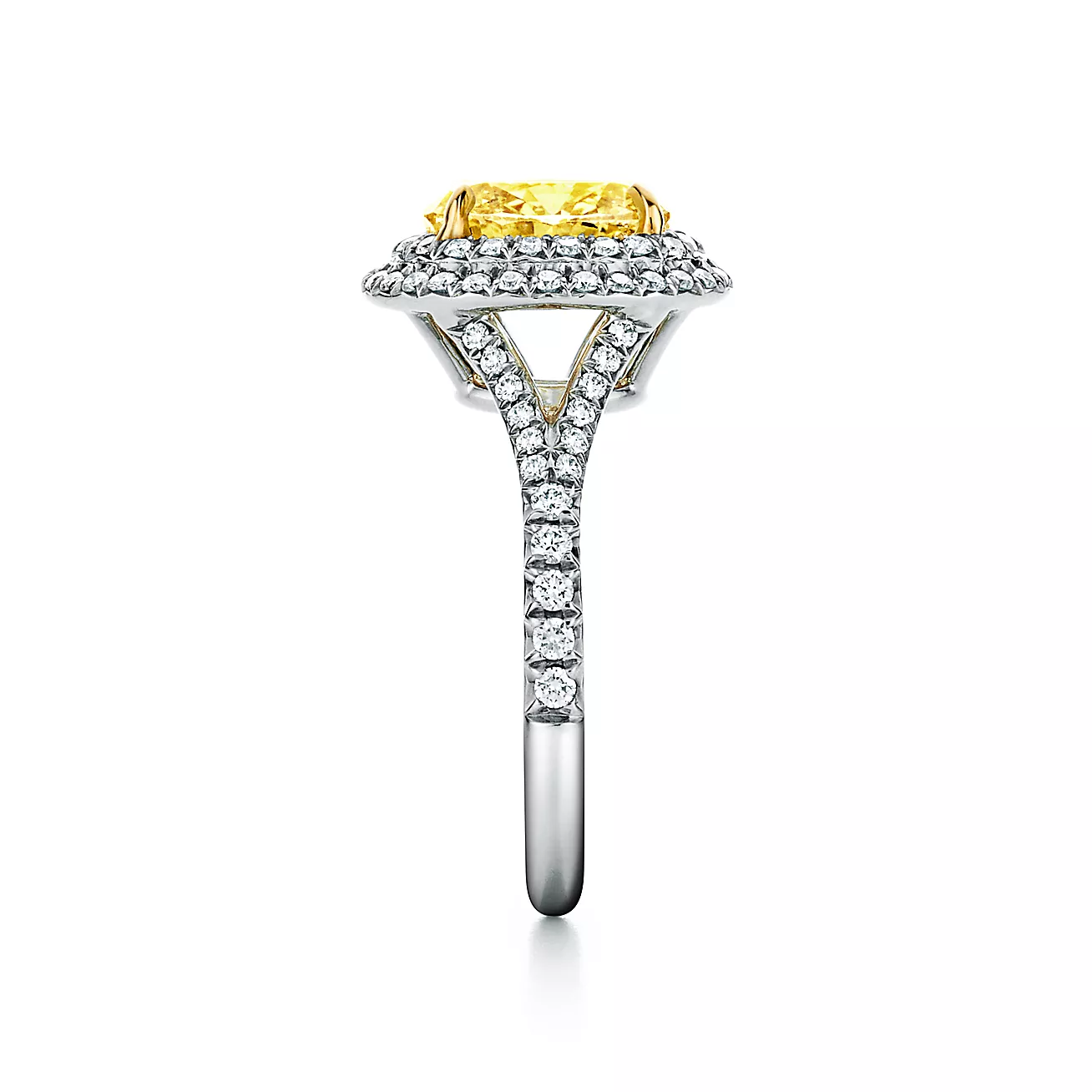 Soleste® Oval Yellow Diamond Double Halo Engagement Ring in Platinum