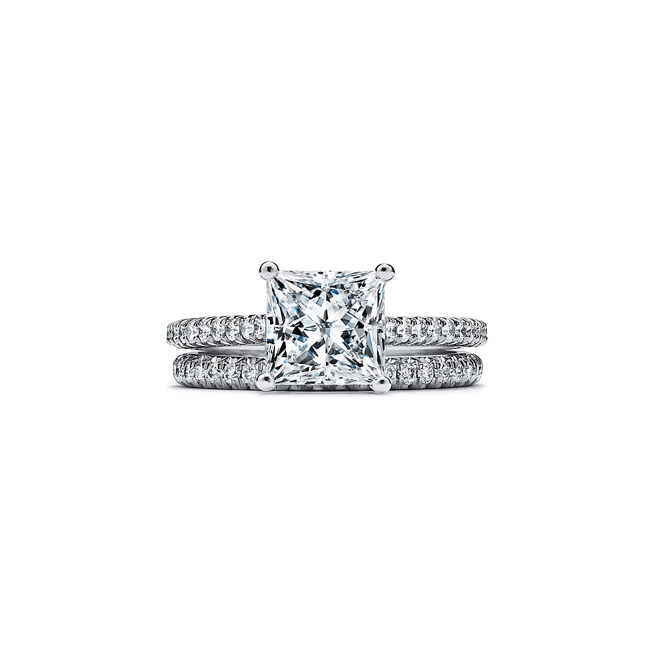 Novo® Princess-cut Engagement Ring with a Pavé-set Diamond Band in Platinum