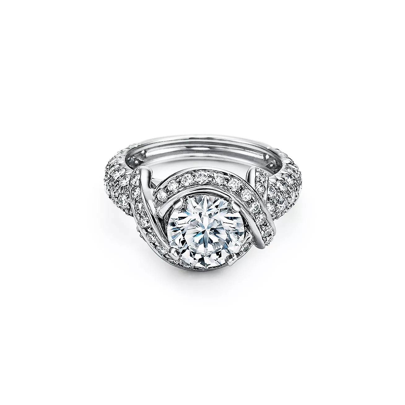 Ribbon Engagement Ring with a Diamond Platinum Band