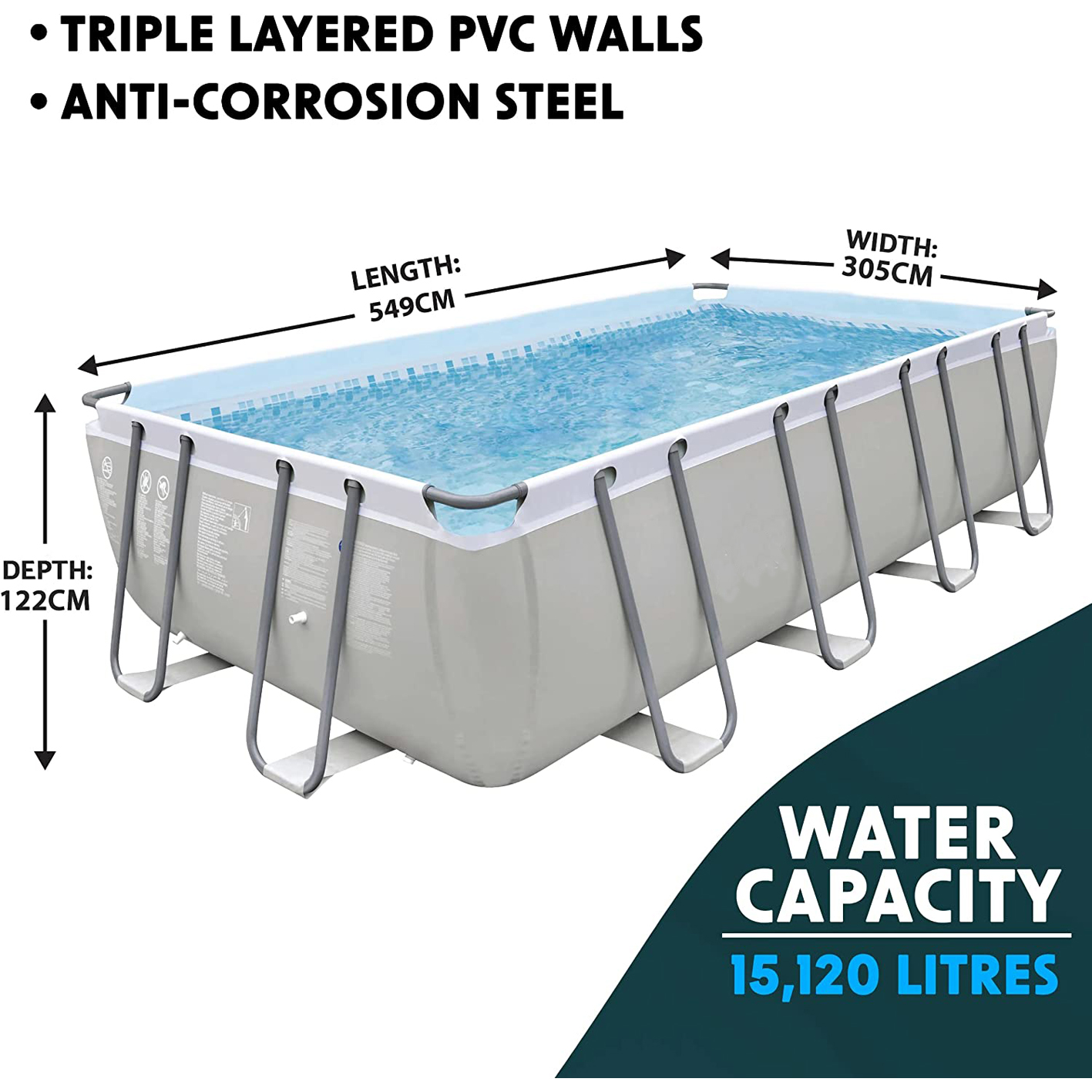 Dellonda 18ft Deluxe Steel Frame Swimming Pool Rectangular with