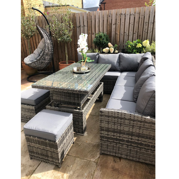 Amalfi Grey Rattan Corner Sofa with Rising table TESCO