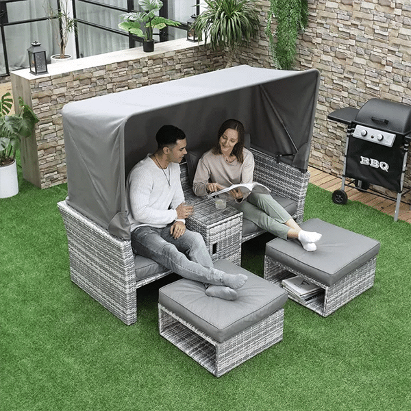 3 Piece Outdoor PE Rattan Patio Furniture Set Sofa Bed 2 Seat Sofa