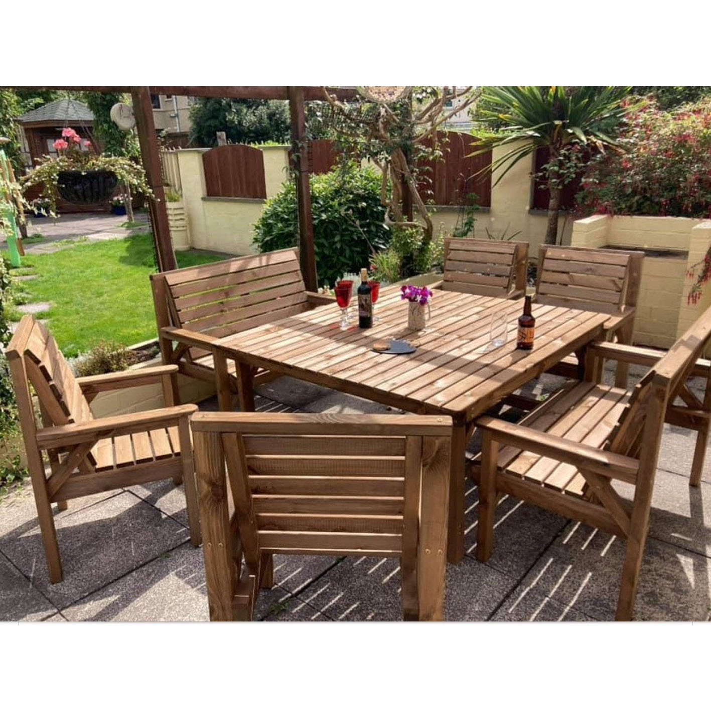 STAFFORDSHIRE GARDEN FURNITURE | WOODEN GARDEN SET | 5FT TABLE, TWO ...