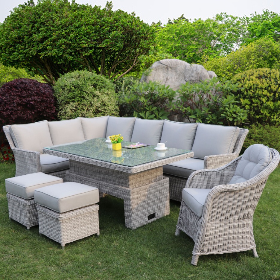 Corner Sofa Set with Rectangular Rising Table (Grey) TESCO