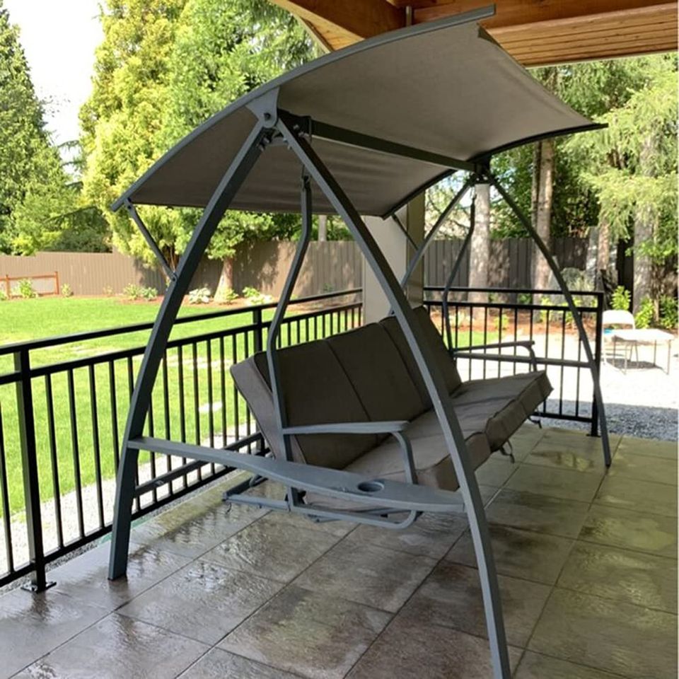 3 Person Patio Swinging Bench Chair 3-Seat Daybed Porch Swing Seater ...