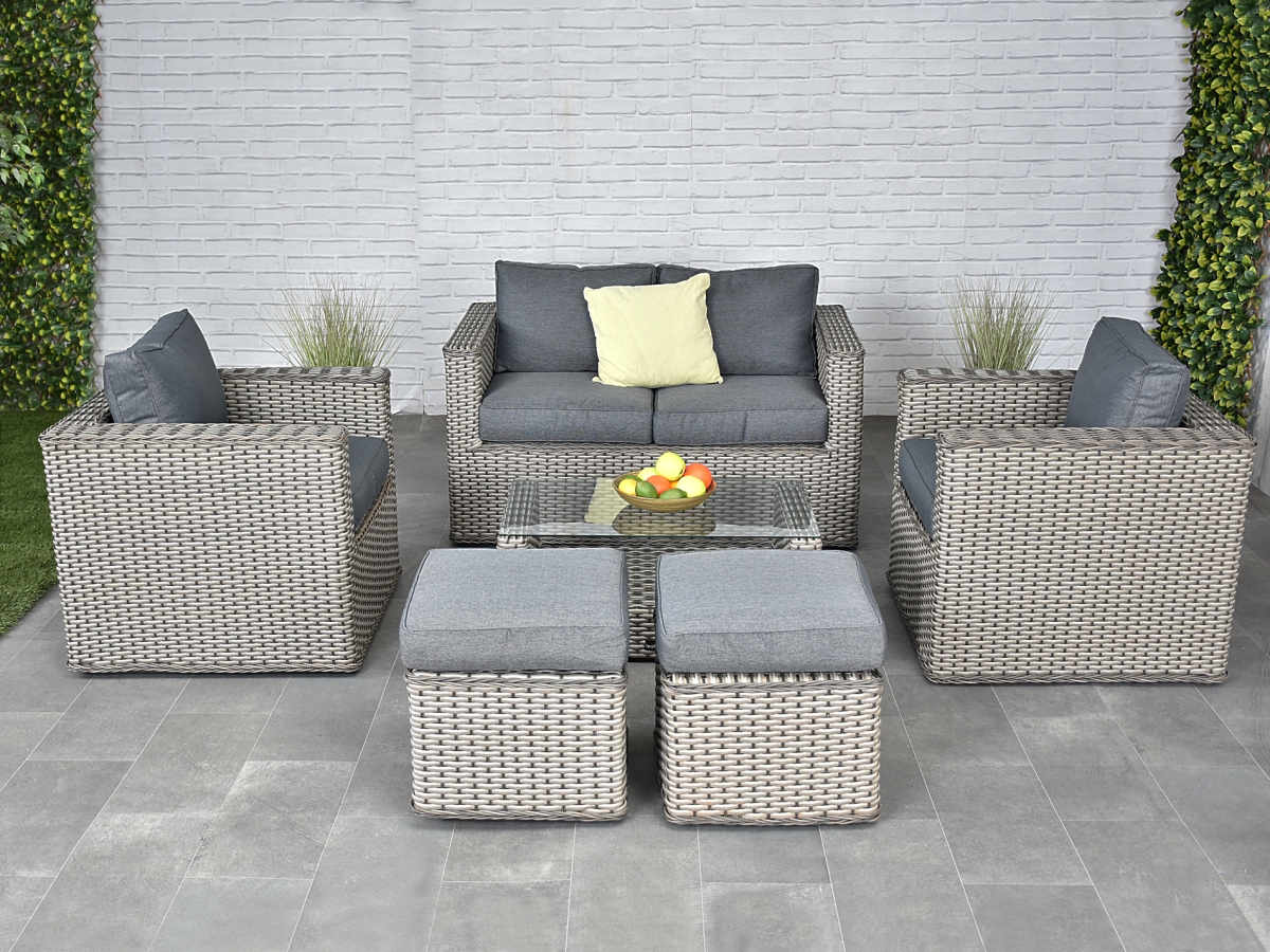 Bahia Sofa Dining Rattan Furniture Set Whitewash Grey