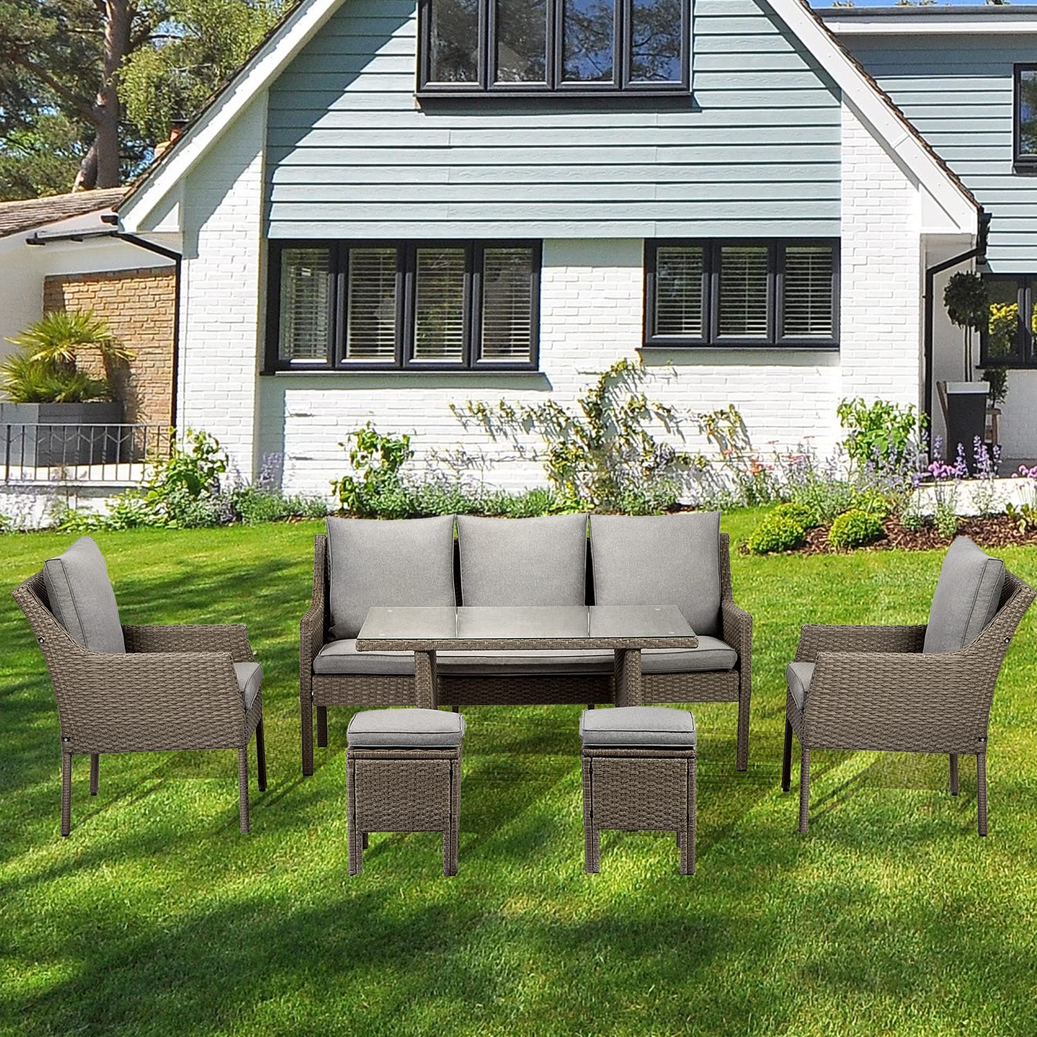 Rattan Garden 7 Seat Dining Furniture Set, Outdoor Patio Wicker