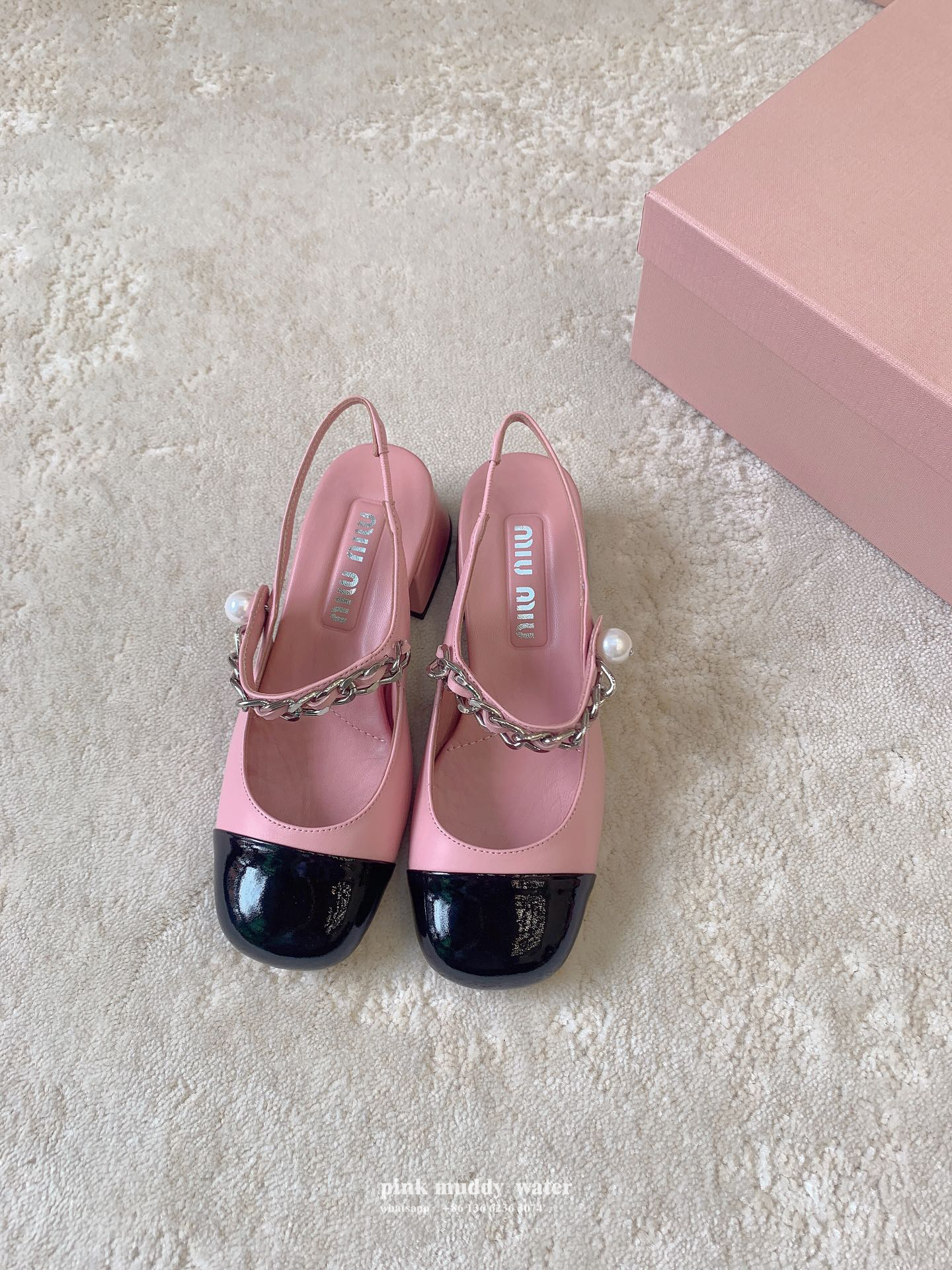 Leather and patent leather slingback pumps