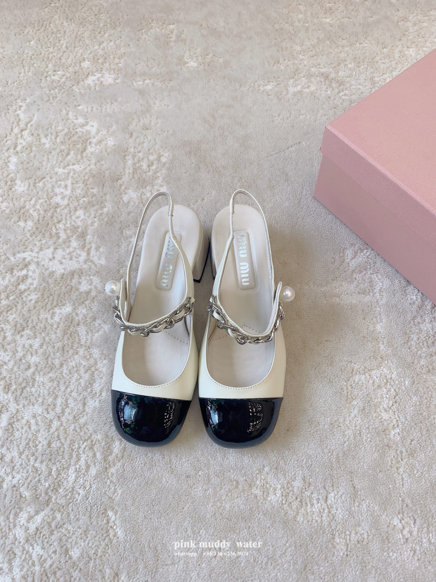 Leather and patent leather slingback pumps