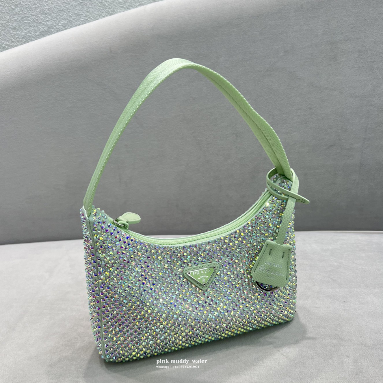 Satin mini-bag with crystals