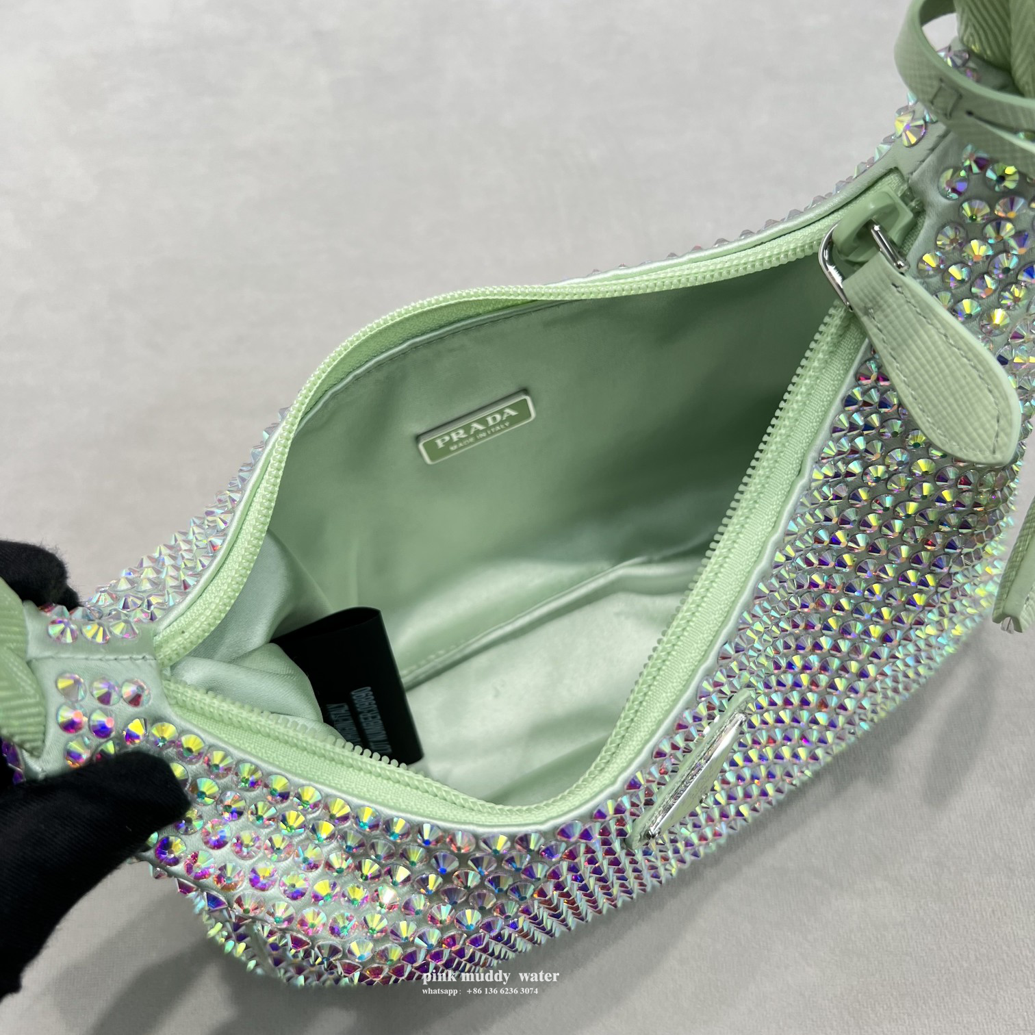 Satin mini-bag with crystals