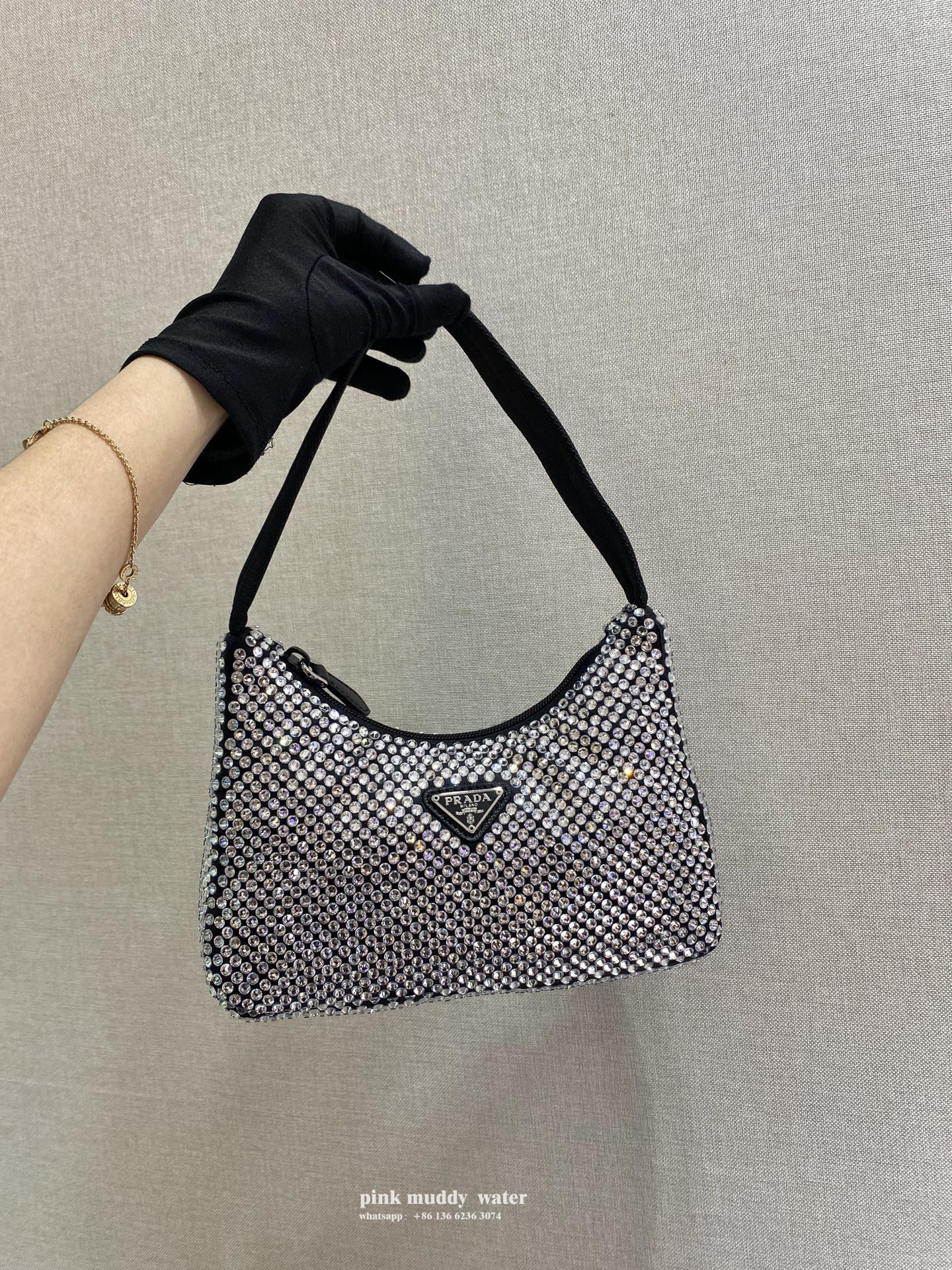 Satin mini-bag with crystals