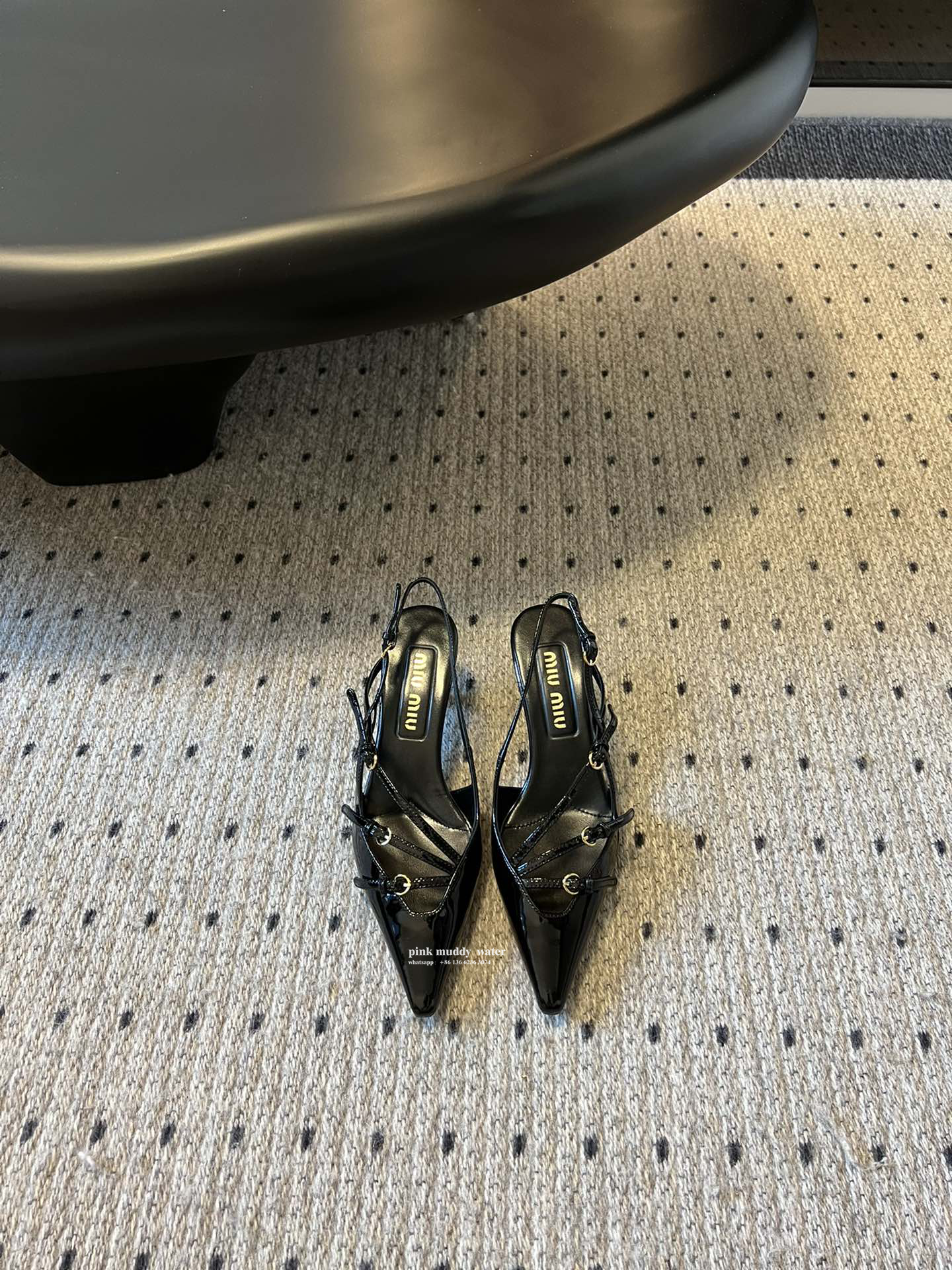 Brushed leather buckle slingback pumps