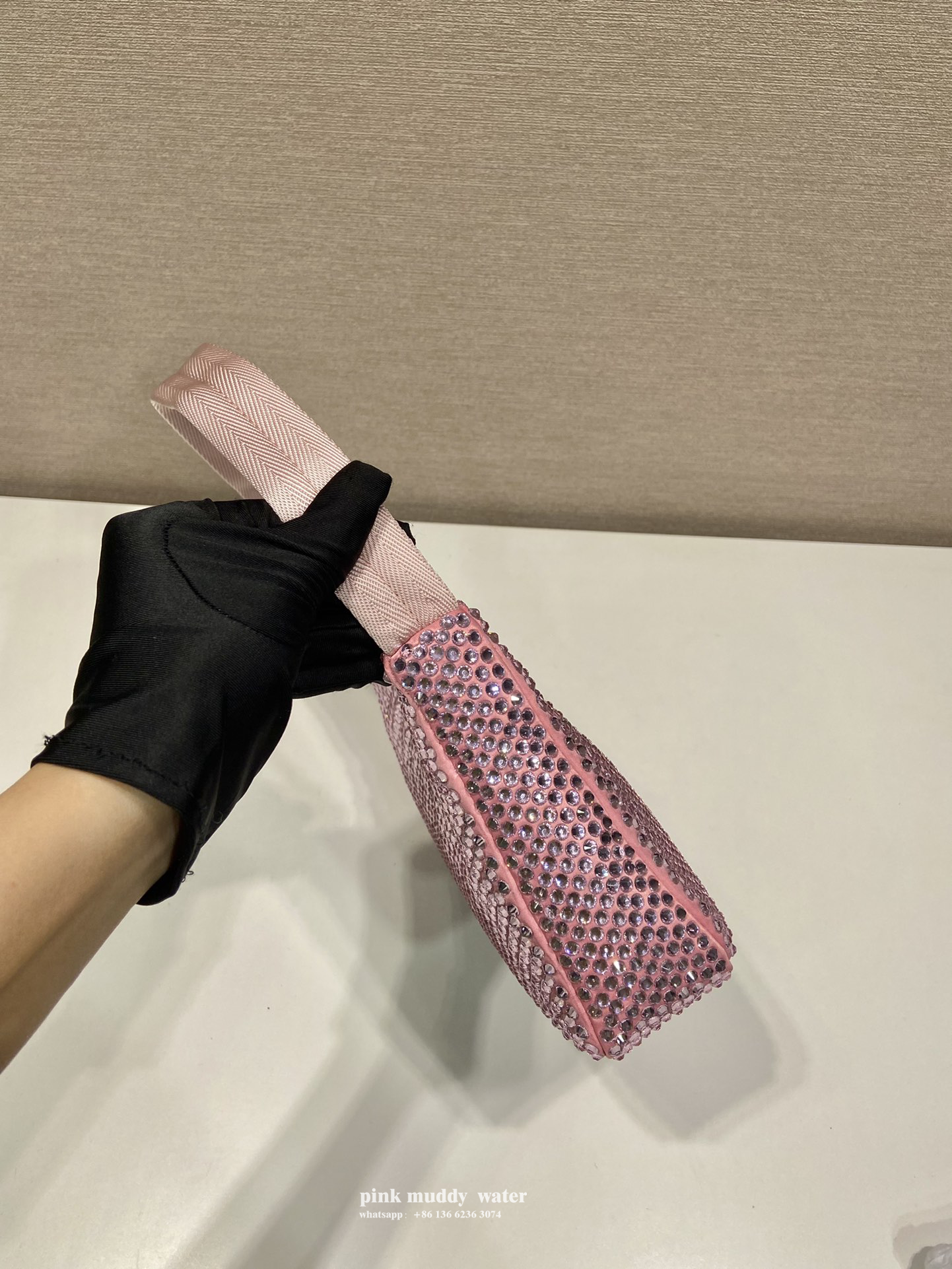 Satin mini-bag with crystals