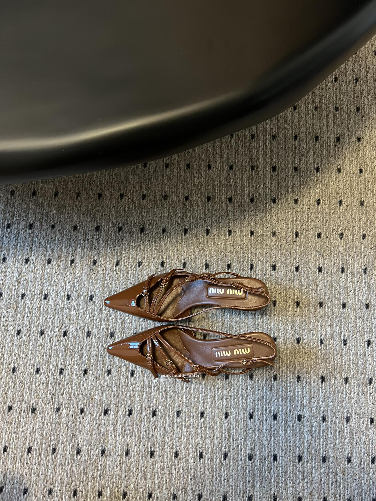 Brushed leather buckle slingback pumps