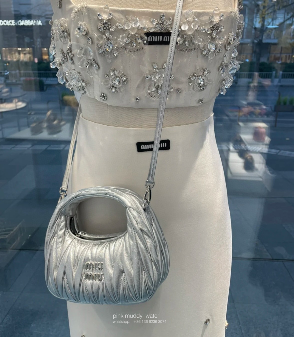 Wander leather detail shearling crescent bag