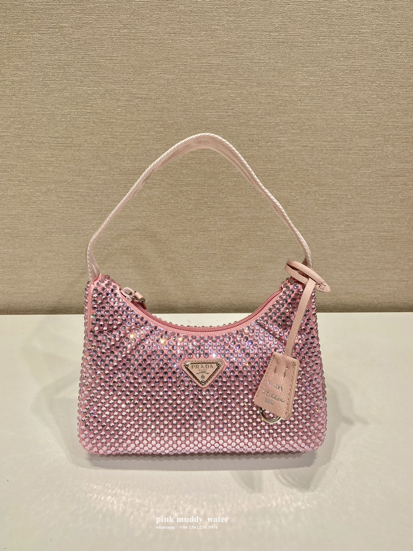 Satin mini-bag with crystals