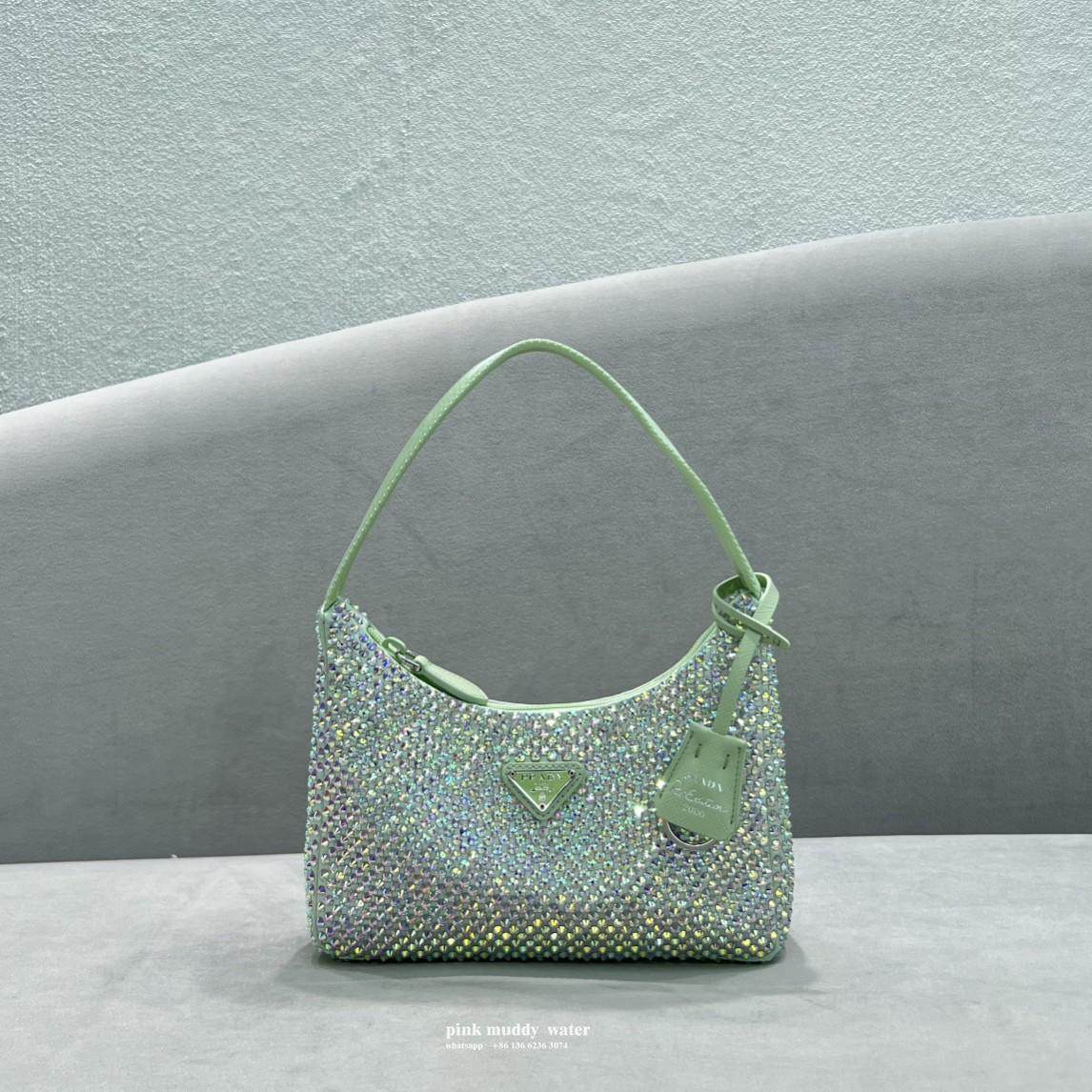 Satin mini-bag with crystals