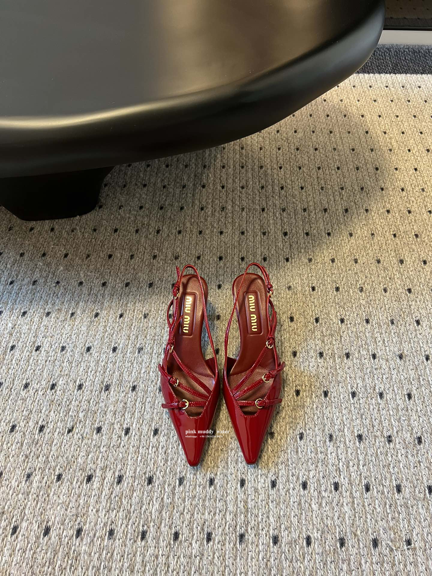 Brushed leather buckle slingback pumps