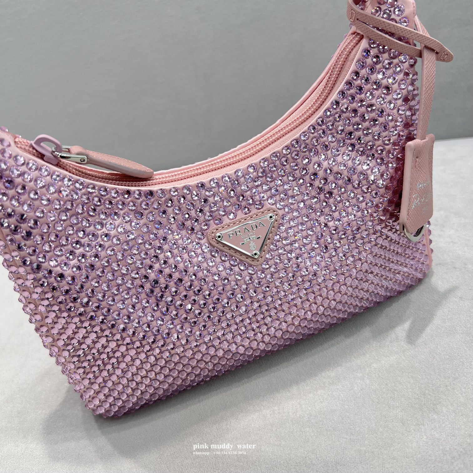 Satin mini-bag with crystals